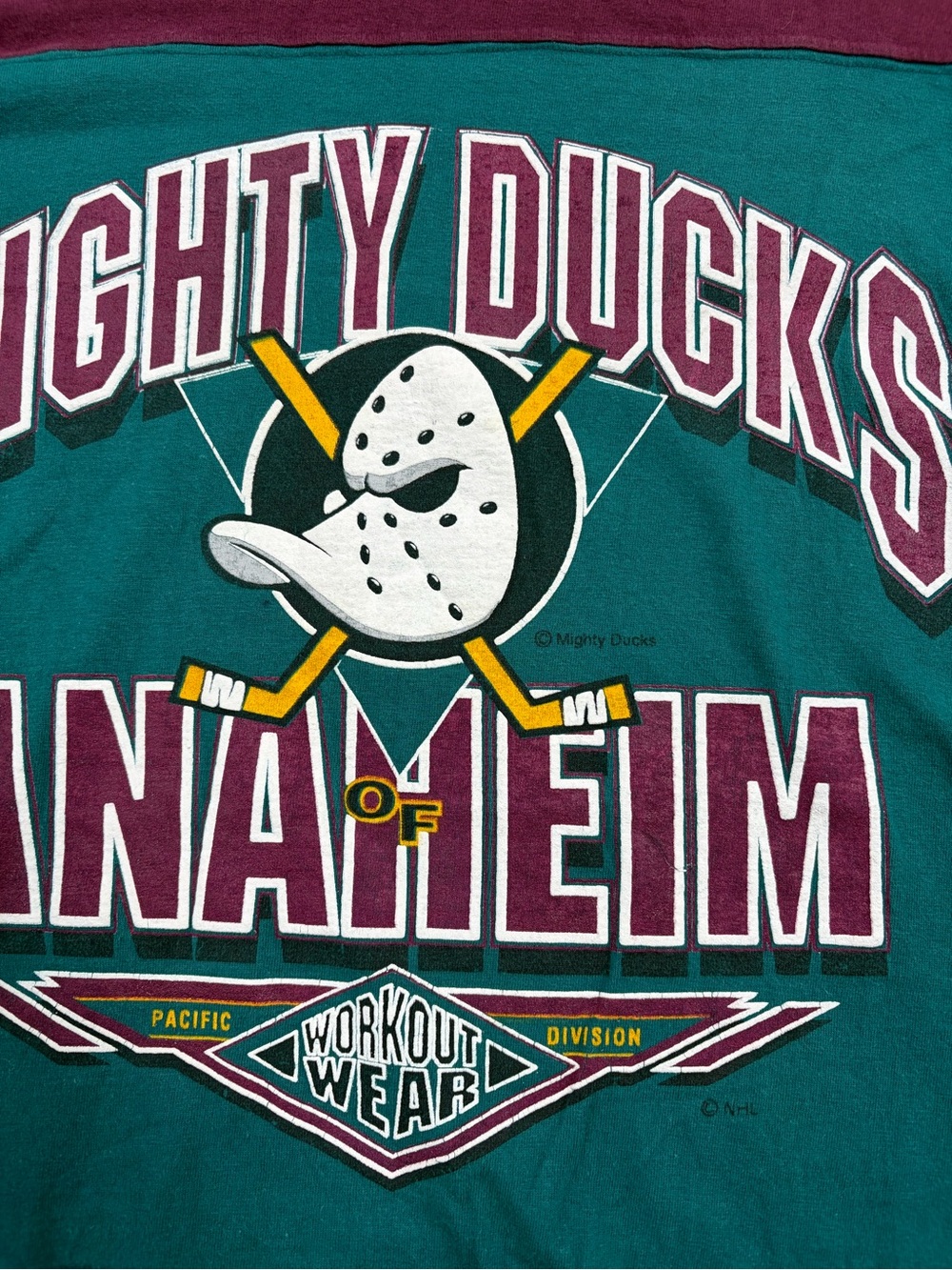 Vintage 90's Pro Edge Size Large Anaheim Mighty Ducks 3/4 Sleeve NHL Boxy Shirt - Picture 6 of 9